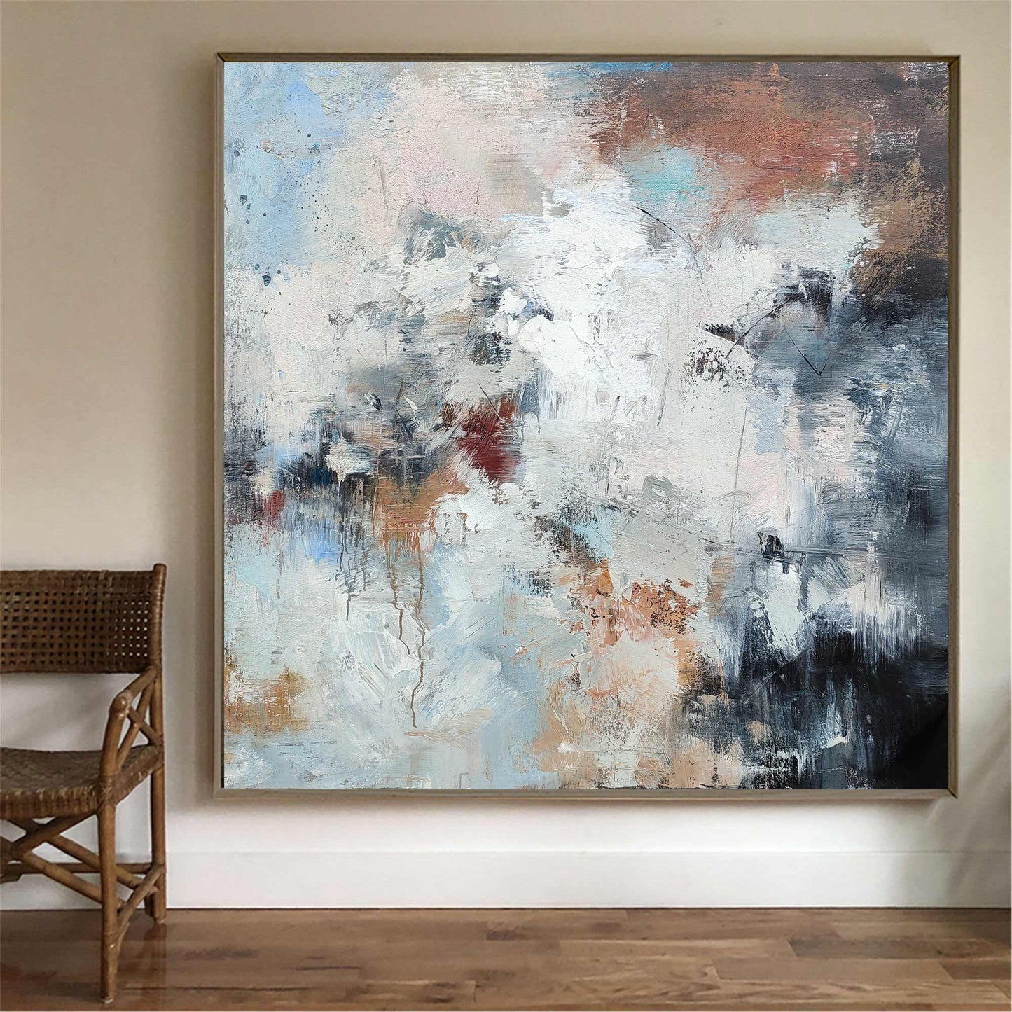 Stunning Abstract Oil Painting in Soft Blues and Earthy Tones for Modern Decor