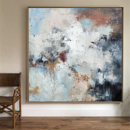 Stunning Abstract Oil Painting in Soft Blues and Earthy Tones for Modern Decor