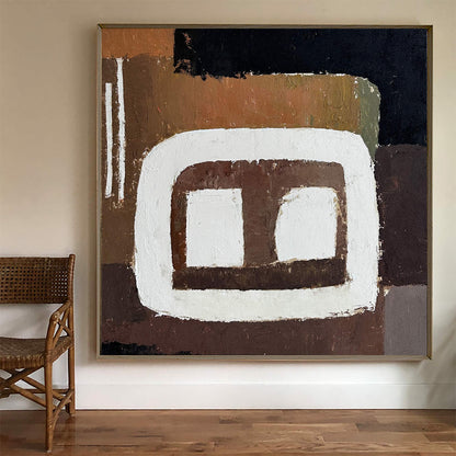 Contemporary Abstract Oil Painting with Earthy Tones and Bold Geometric Shapes