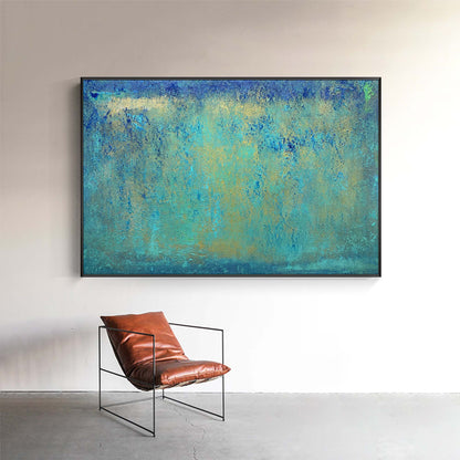 Serene Blue and Green Abstract Oil Painting for Modern Home Decor