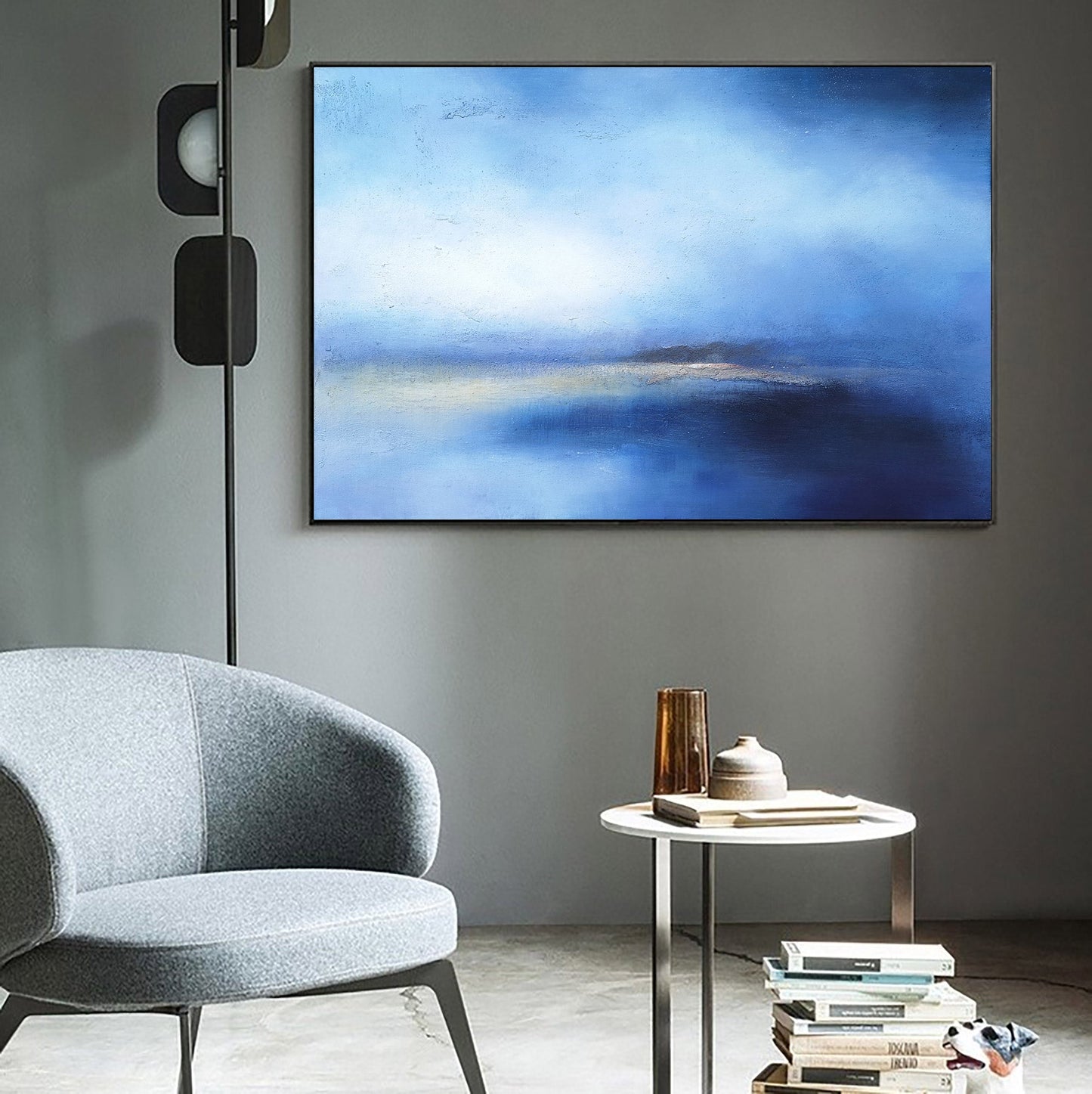 Serene Blue Ocean Abstract Oil Painting for Modern Home Decor and Tranquil Spaces