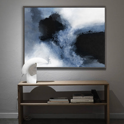 Serene Blue and Black Abstract Oil Painting for Modern Home Decor