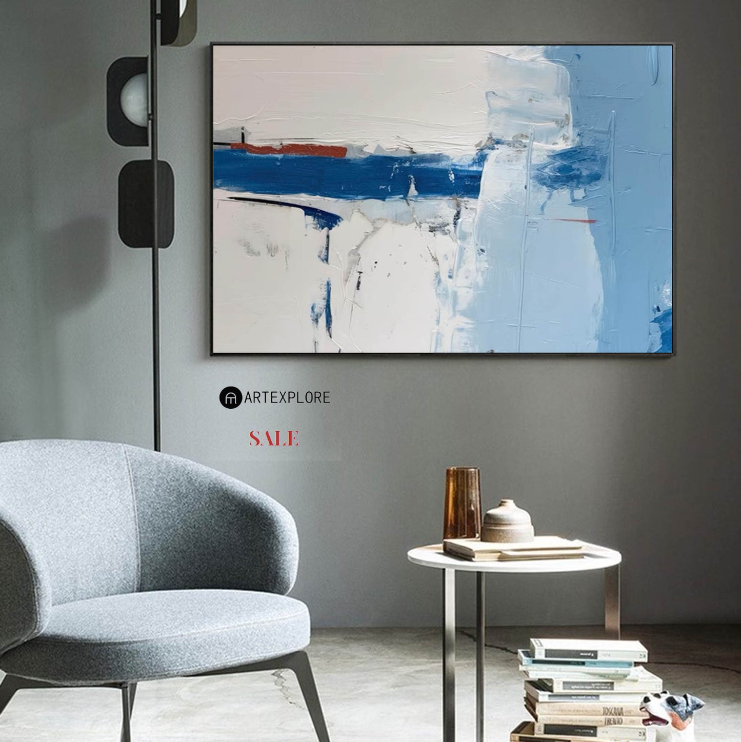 Contemporary Blue Abstract Oil Painting for Modern Home Decor