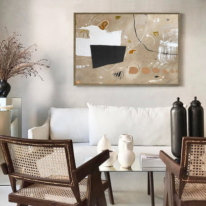 Contemporary Abstract Oil Painting with Energetic Textures and Bold Shapes