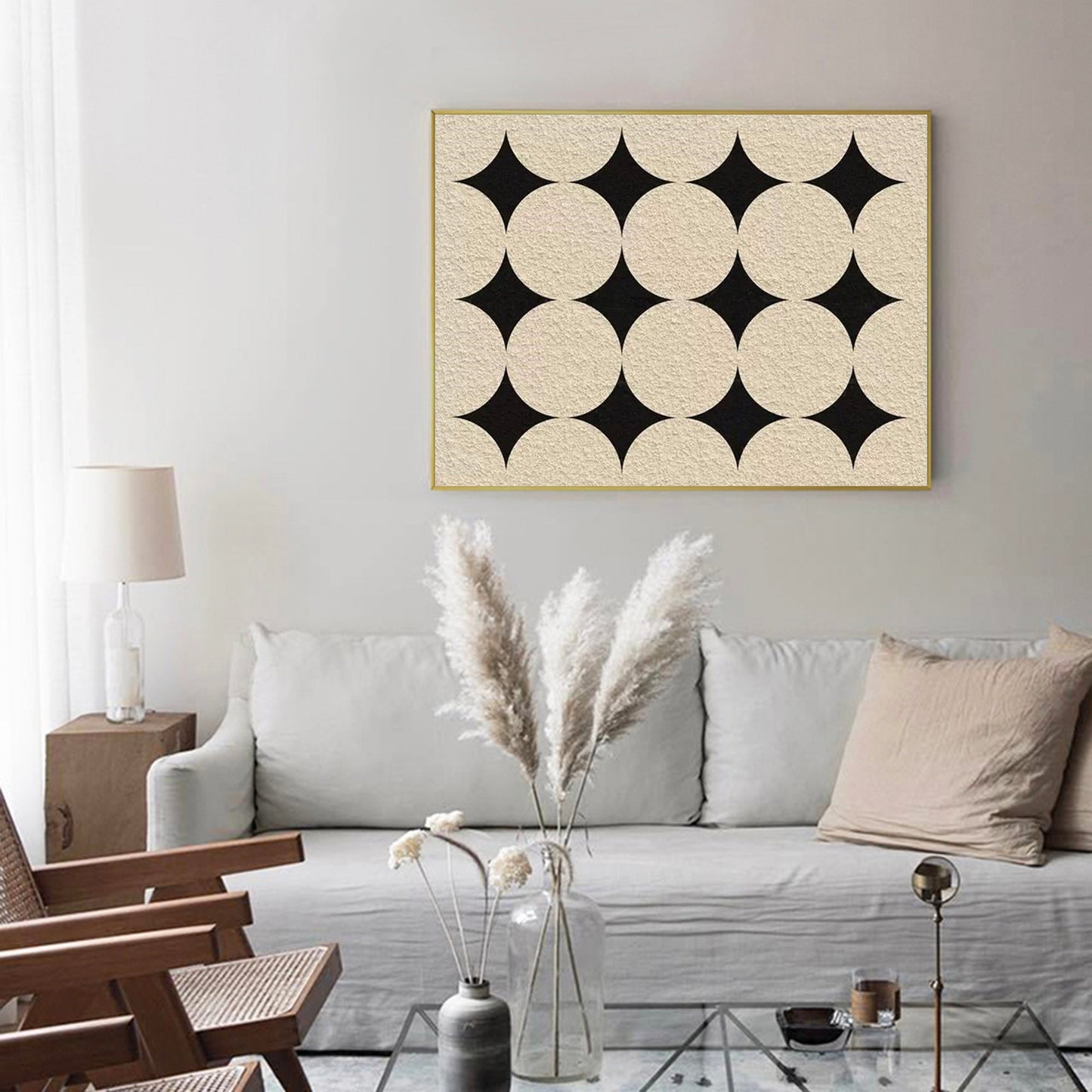 Contemporary Minimalist Geometric Black and White Oil Painting for Modern Decor