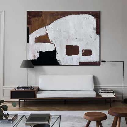 Contemporary Abstract Oil Painting with Bold Geometric Shapes and Earthy Tones