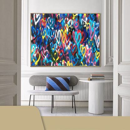 Vibrant Heart Motif Graffiti Oil Painting for Modern Home Decor