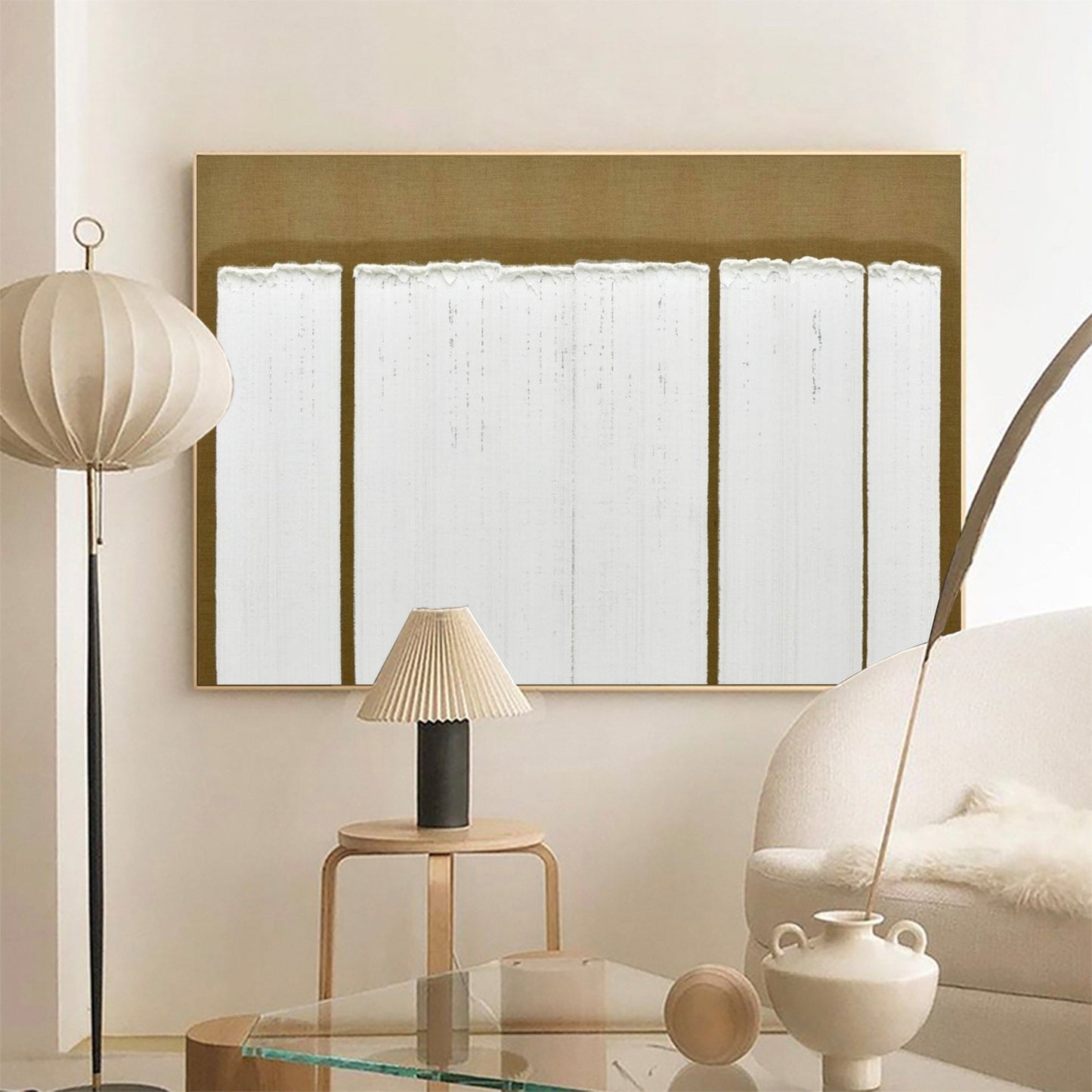 Elegant Wabi-Sabi Minimalist Oil Painting for Serene Home Decor