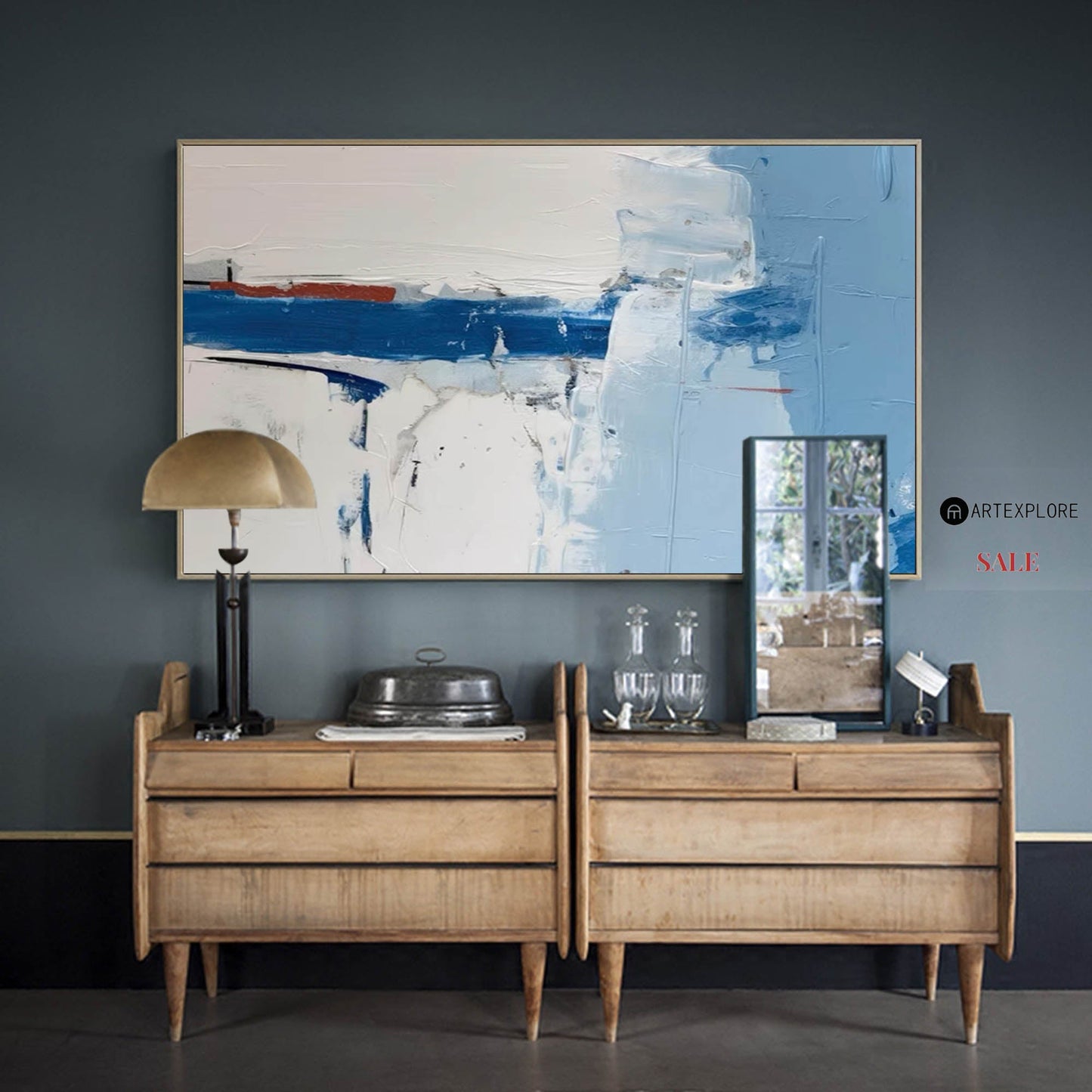 Contemporary Blue Abstract Oil Painting for Modern Home Decor
