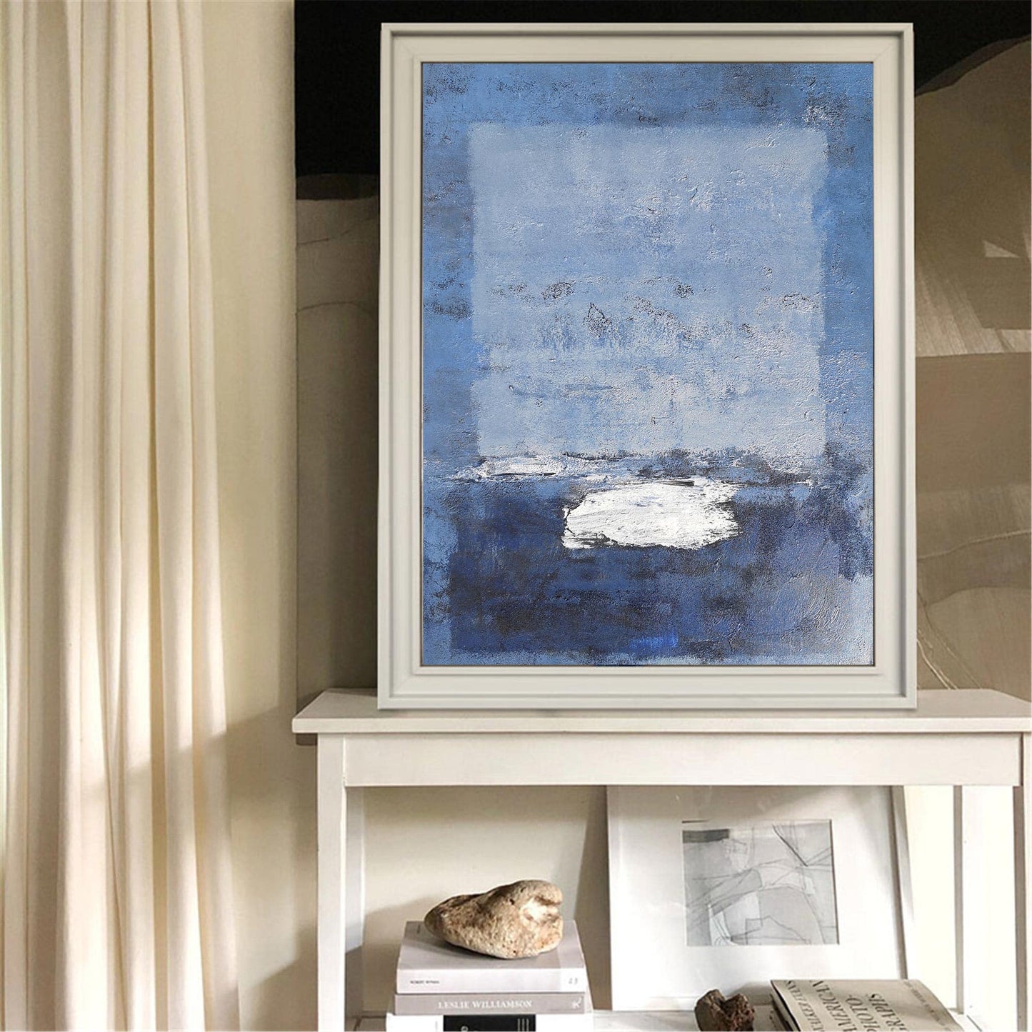 Serene Blue Abstract Oil Painting for Modern Home Decor