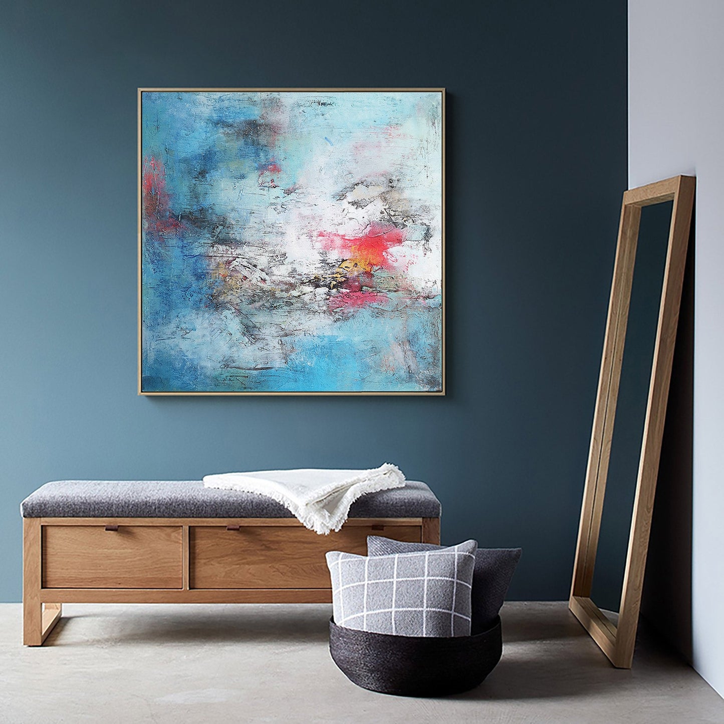 Vibrant Blue and Red Abstract Oil Painting for Bold Contemporary Spaces