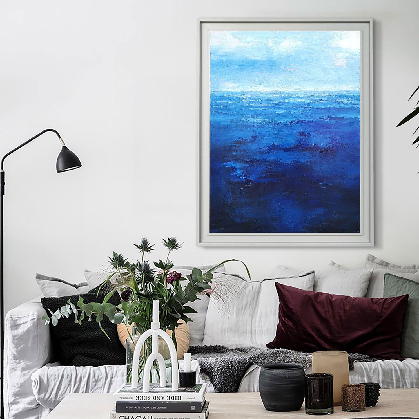 Tranquil Blue Ocean Waves - Abstract Oil Painting for Relaxing Home D√©cor