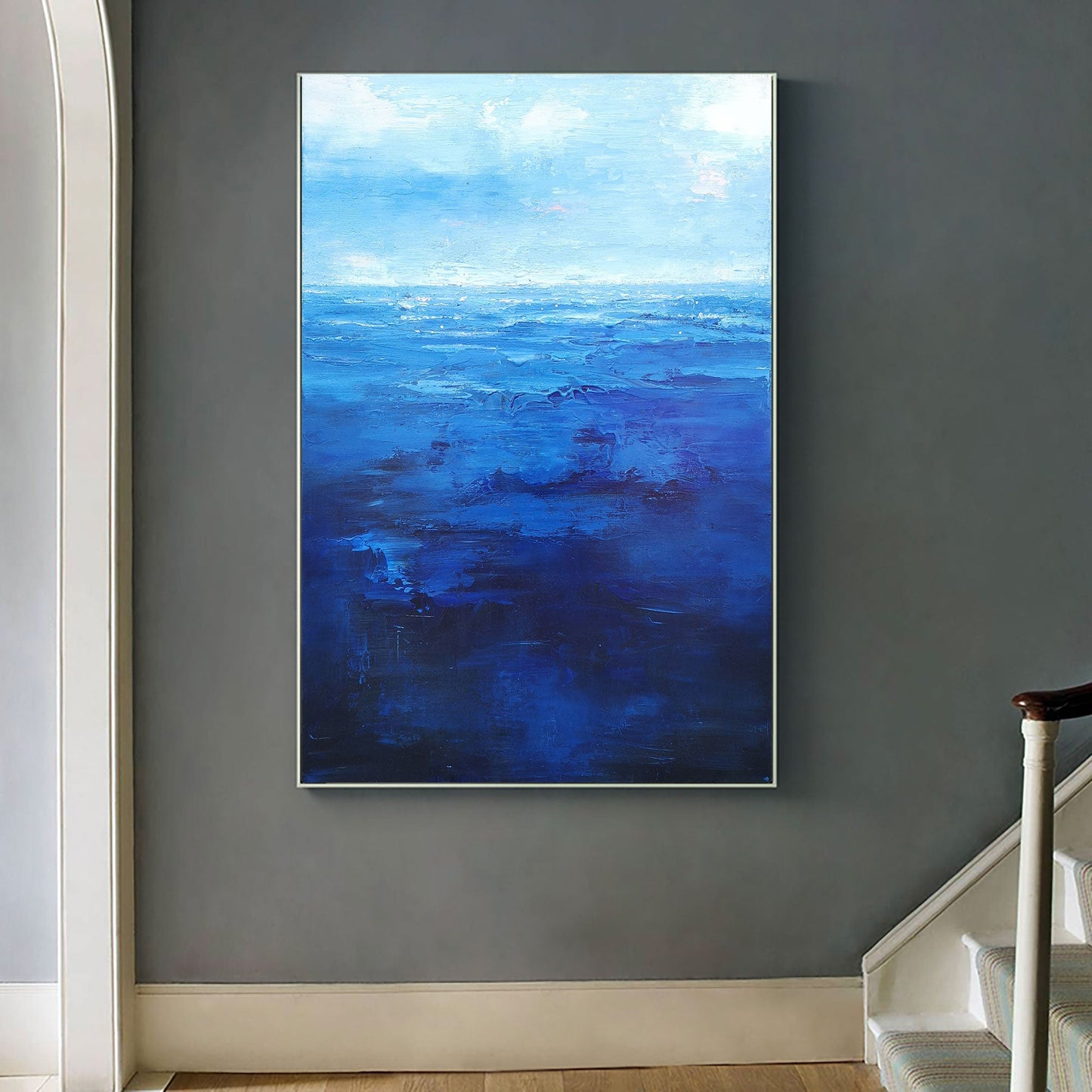 Tranquil Blue Ocean Waves - Abstract Oil Painting for Relaxing Home D√©cor