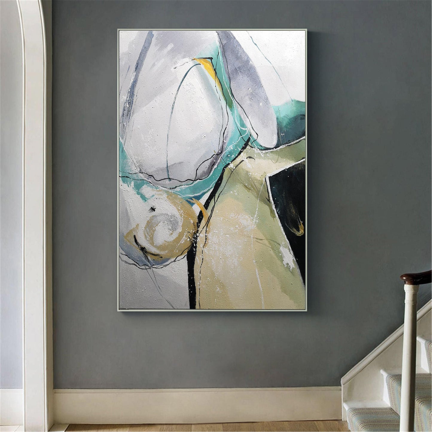 Contemporary Large Abstract Geometric Oil Painting for Modern Home Decor