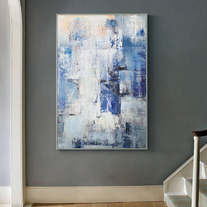 Stunning Blue and White Abstract Oil Painting for Modern Home Decor