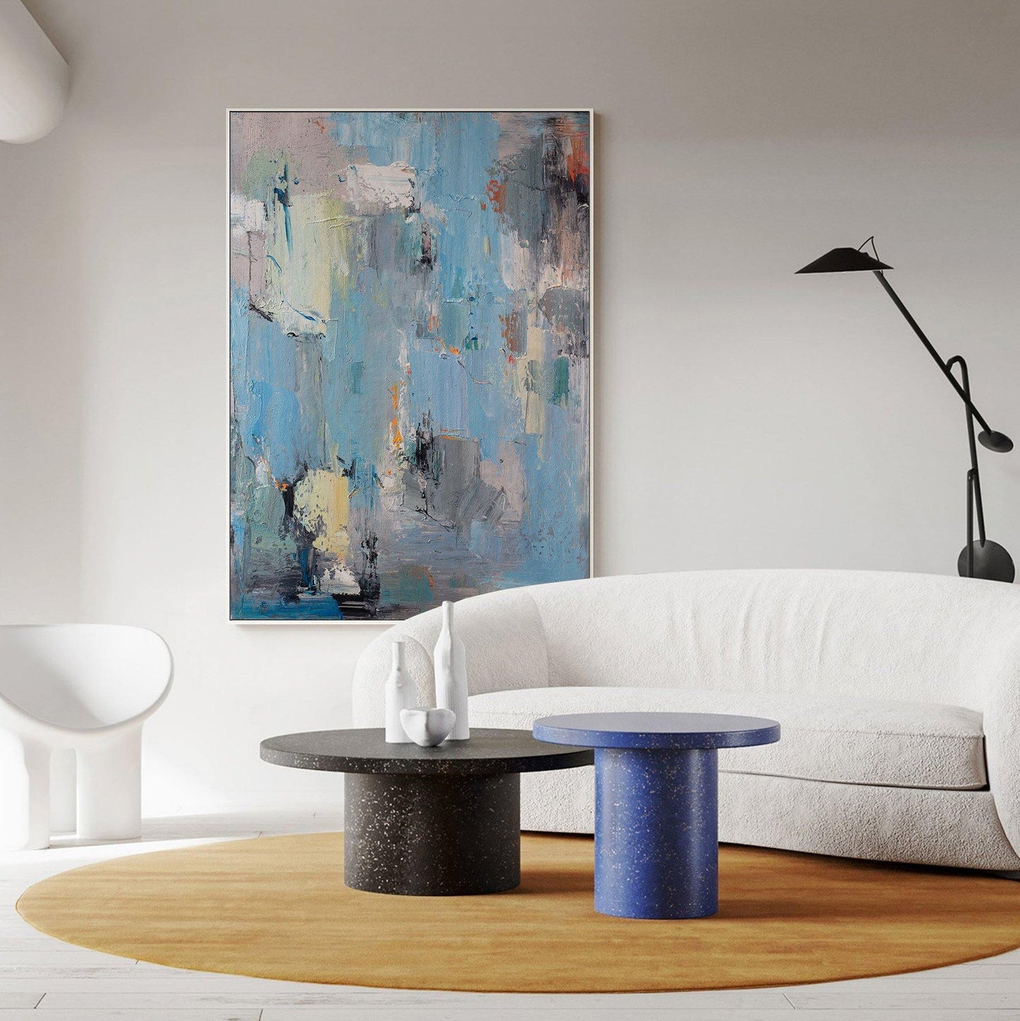 Vibrant Blue Abstract Oil Painting for Modern Home Decor