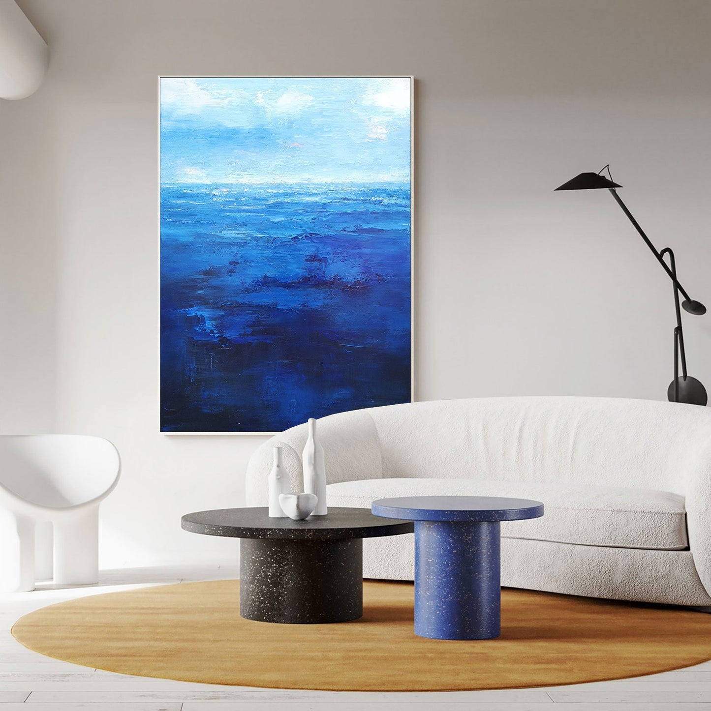 Tranquil Blue Ocean Waves - Abstract Oil Painting for Relaxing Home D√©cor