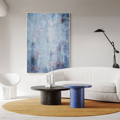 Serene Blue and White Abstract Oil Painting for Modern Home Decor