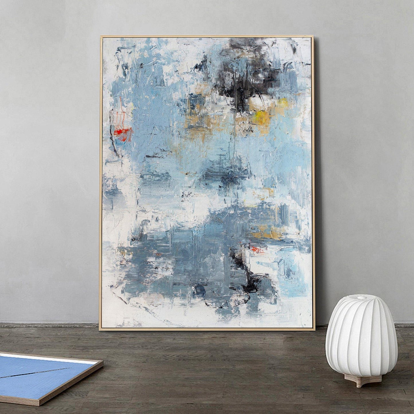 Serene Blue Abstract Oil Painting for Modern Home Decor