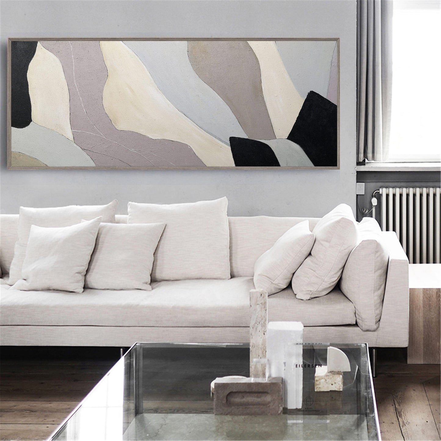 Modern Minimalist Abstract Oil Painting in Soothing Earth Tones for Contemporary Decor