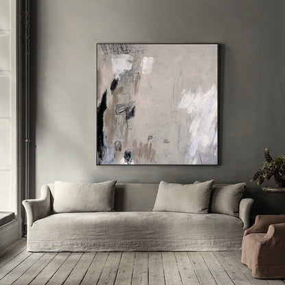 Contemporary Gray and White Abstract Oil Painting for Modern Home Decor