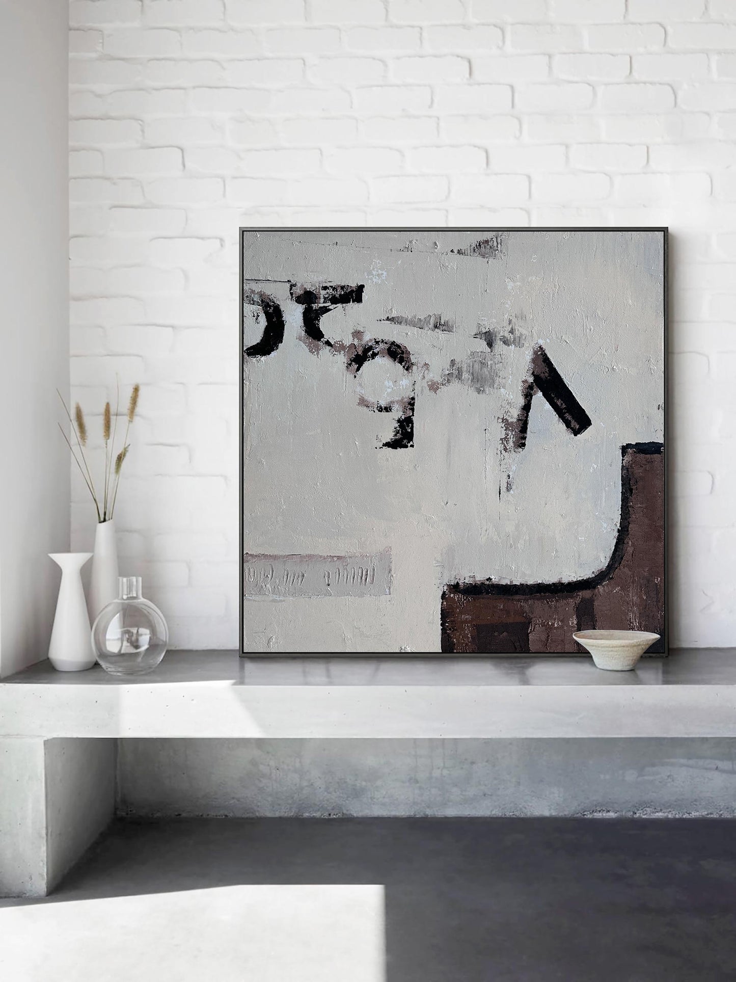 Contemporary Abstract Oil Painting with Neutral Tones and Textured Depth