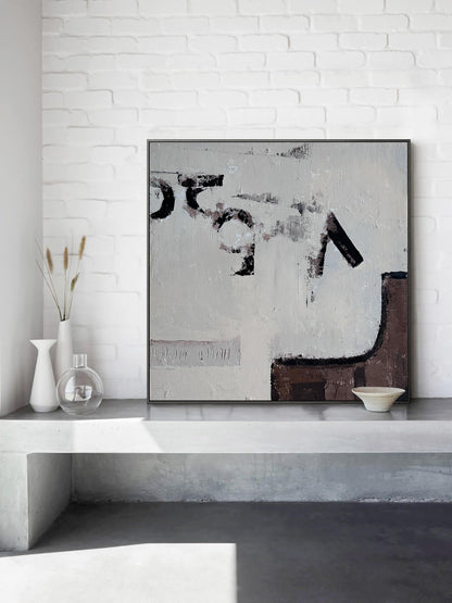 Contemporary Abstract Oil Painting with Neutral Tones and Textured Depth