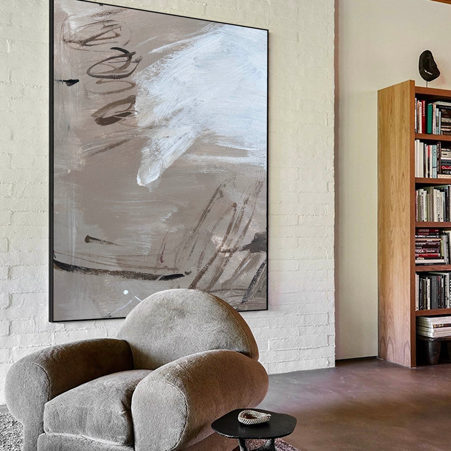 Contemporary Abstract Oil Painting with Dynamic Textures and Muted Colors