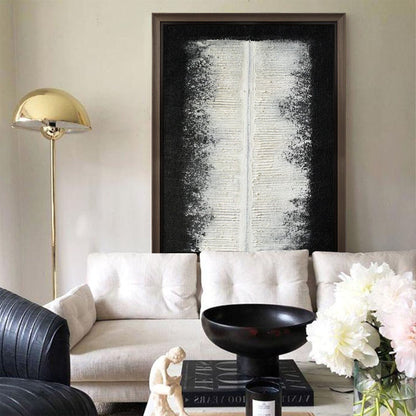 Contemporary Minimalist Black and White Oil Painting for Modern Decor