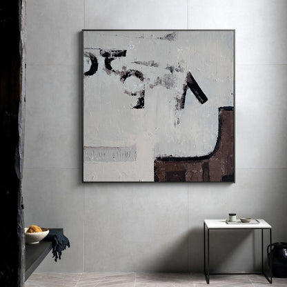 Contemporary Abstract Oil Painting with Neutral Tones and Textured Depth