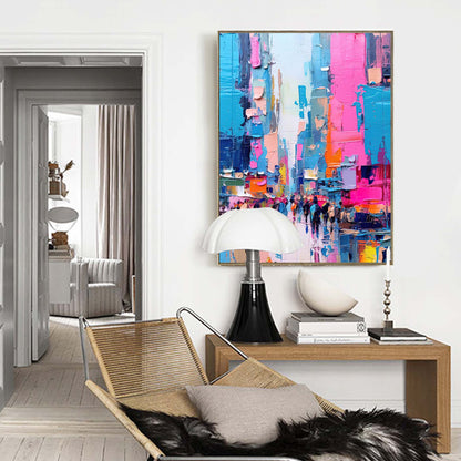 Vibrant Cityscape Oil Painting for Modern Home Decor