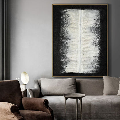 Contemporary Minimalist Black and White Oil Painting for Modern Decor