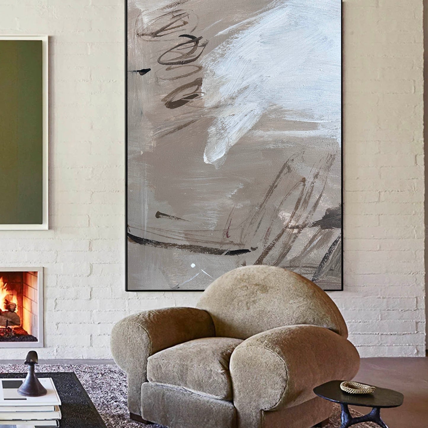 Contemporary Abstract Oil Painting with Dynamic Textures and Muted Colors