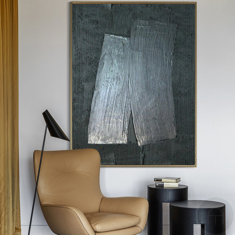 Sleek Black Minimalist Oil Painting for Modern Home Decor and Artistic Expression