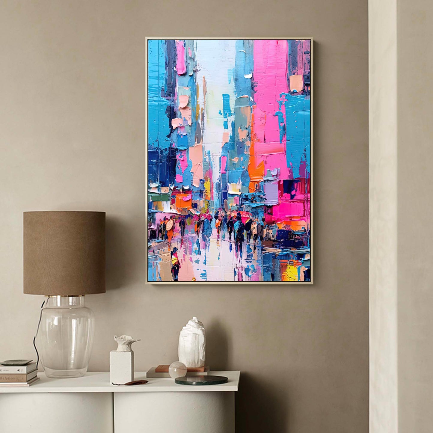 Vibrant Cityscape Oil Painting for Modern Home Decor