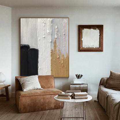 Chic Modern Abstract Oil Painting with Elegant Textures and Bold Color Contrast