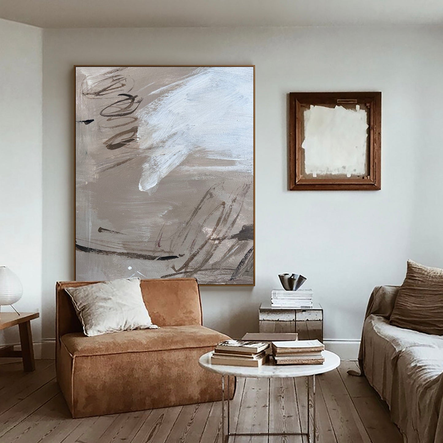 Contemporary Abstract Oil Painting with Dynamic Textures and Muted Colors