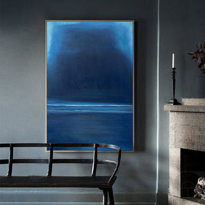 Serene Blue Abstract Landscape Oil Painting for Modern Home Decor