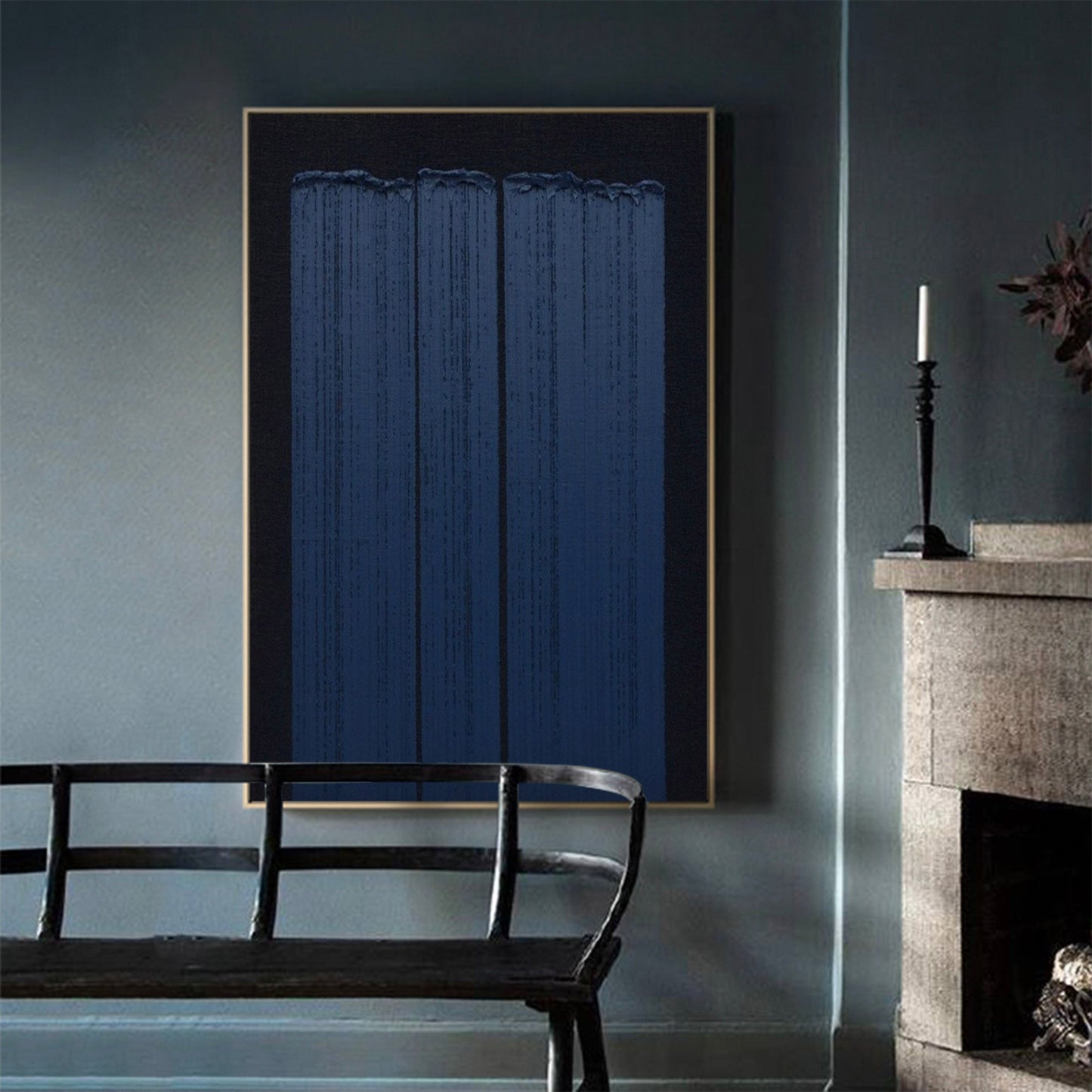 Elegant Blue Abstract Minimalist Oil Painting for Modern Art Decor