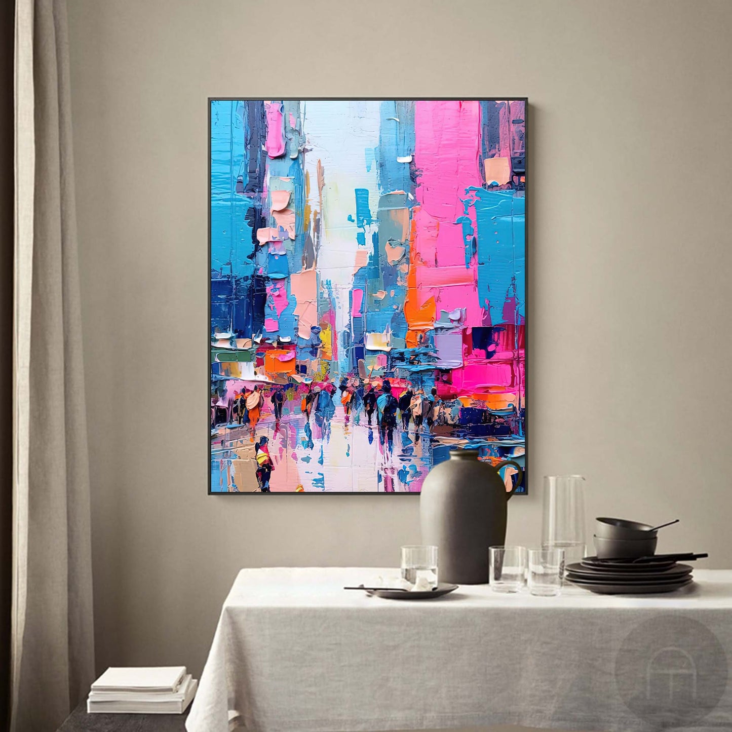 Vibrant Cityscape Oil Painting for Modern Home Decor