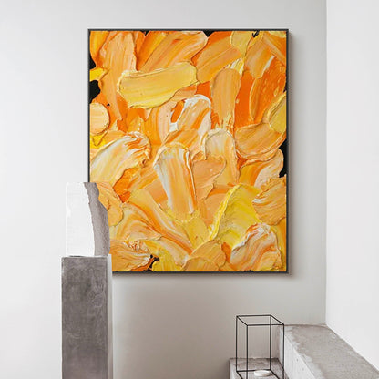 Vibrant Abstract Oil Painting in Warm Yellow and Orange Tones for Modern Decor