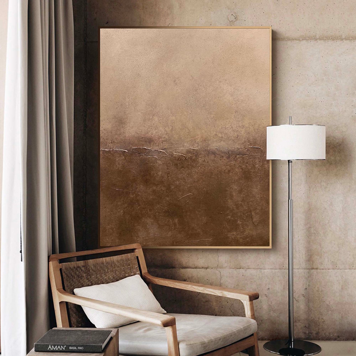 Elegant Minimalist Abstract Oil Painting in Earthy Tones for Modern D√©cor