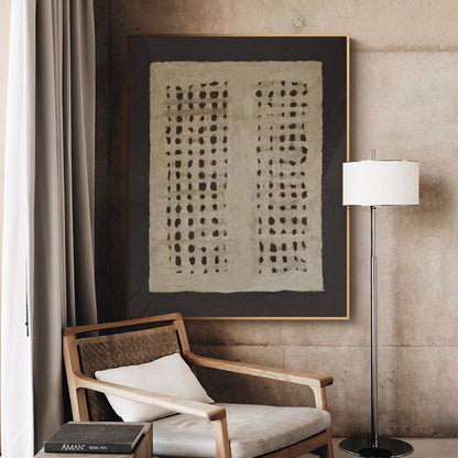 Contemporary Black Grid Abstract Oil Painting for Modern Home Decor