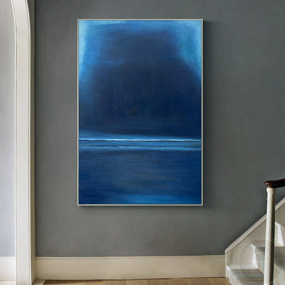 Serene Blue Abstract Landscape Oil Painting for Modern Home Decor