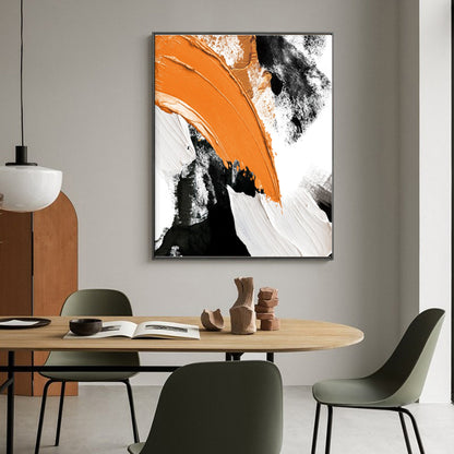 Vibrant Abstract Oil Painting with Bold Yellow, Black, and White Textures for Modern Decor