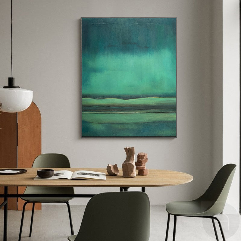 Tranquil Green Abstract Landscape Oil Painting for Modern Home Decor