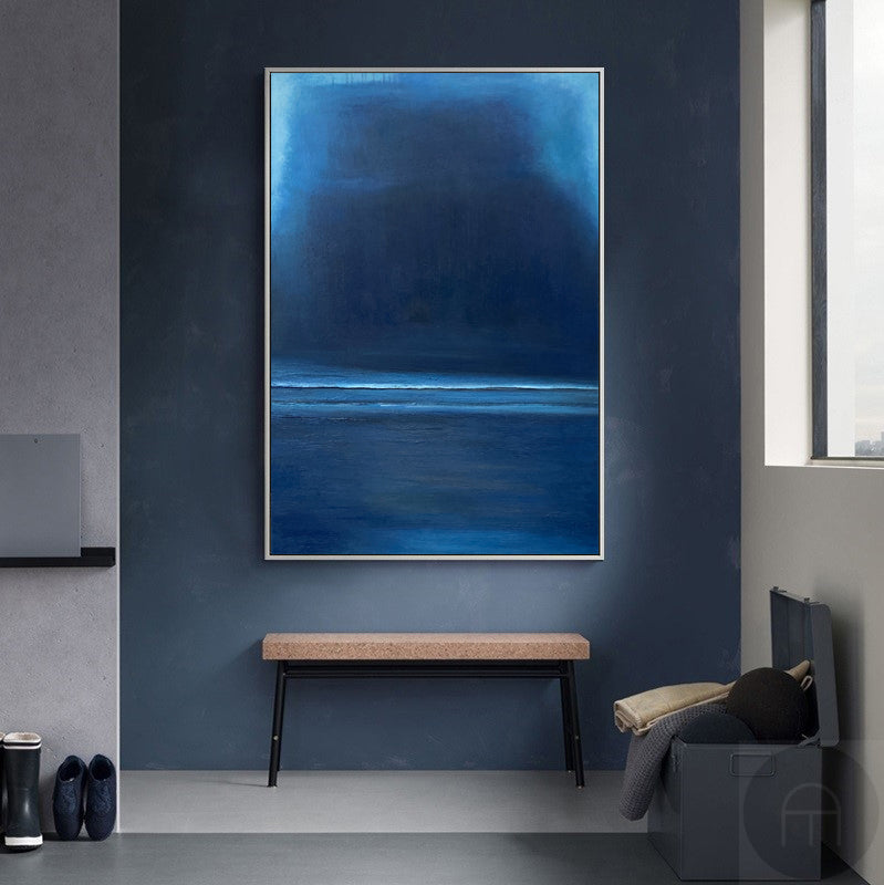 Serene Blue Abstract Landscape Oil Painting for Modern Home Decor