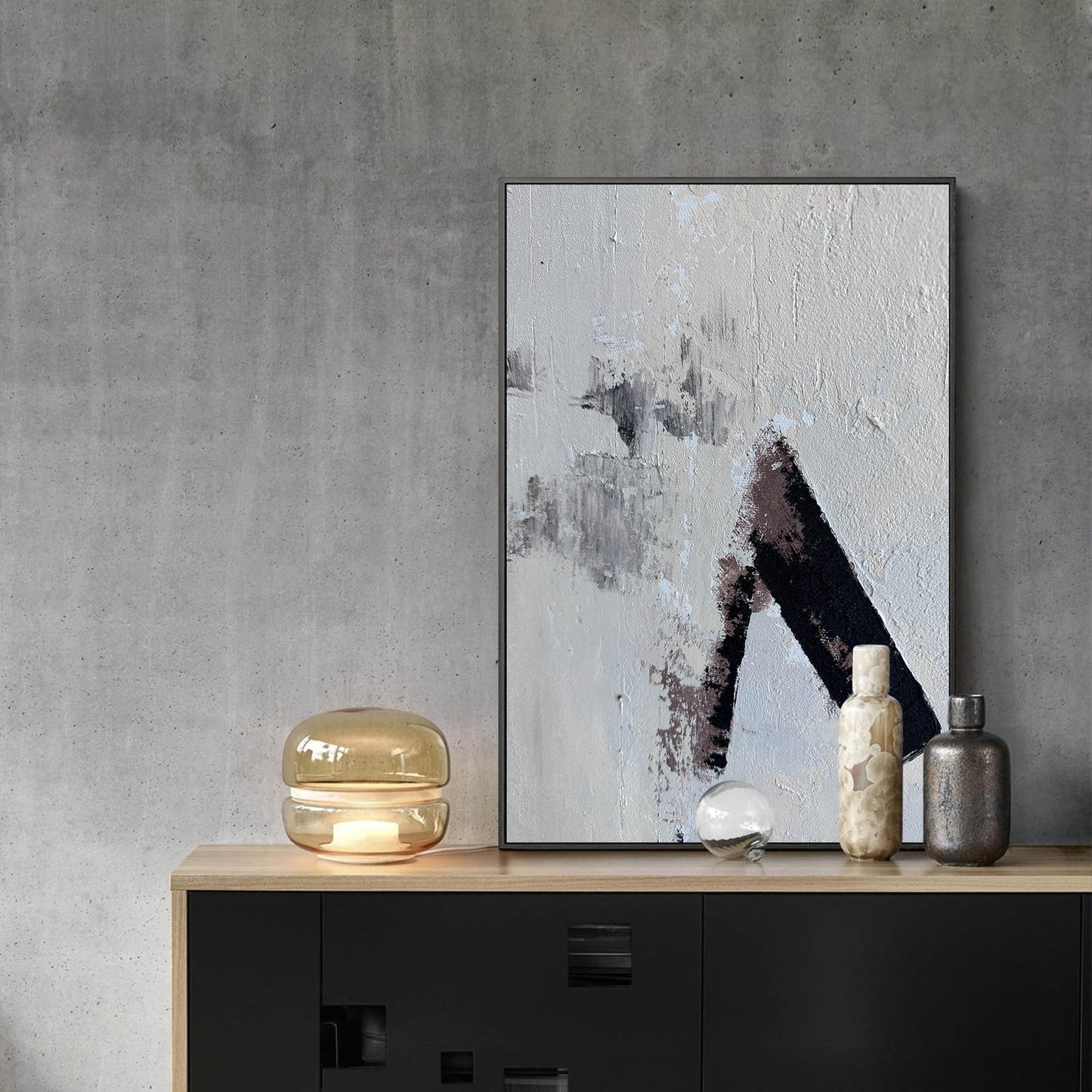 Contemporary Abstract Oil Painting with Bold Textures and Subtle Color Palette