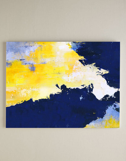 Vibrant Blue and Yellow Abstract Oil Painting for Modern Home Decor