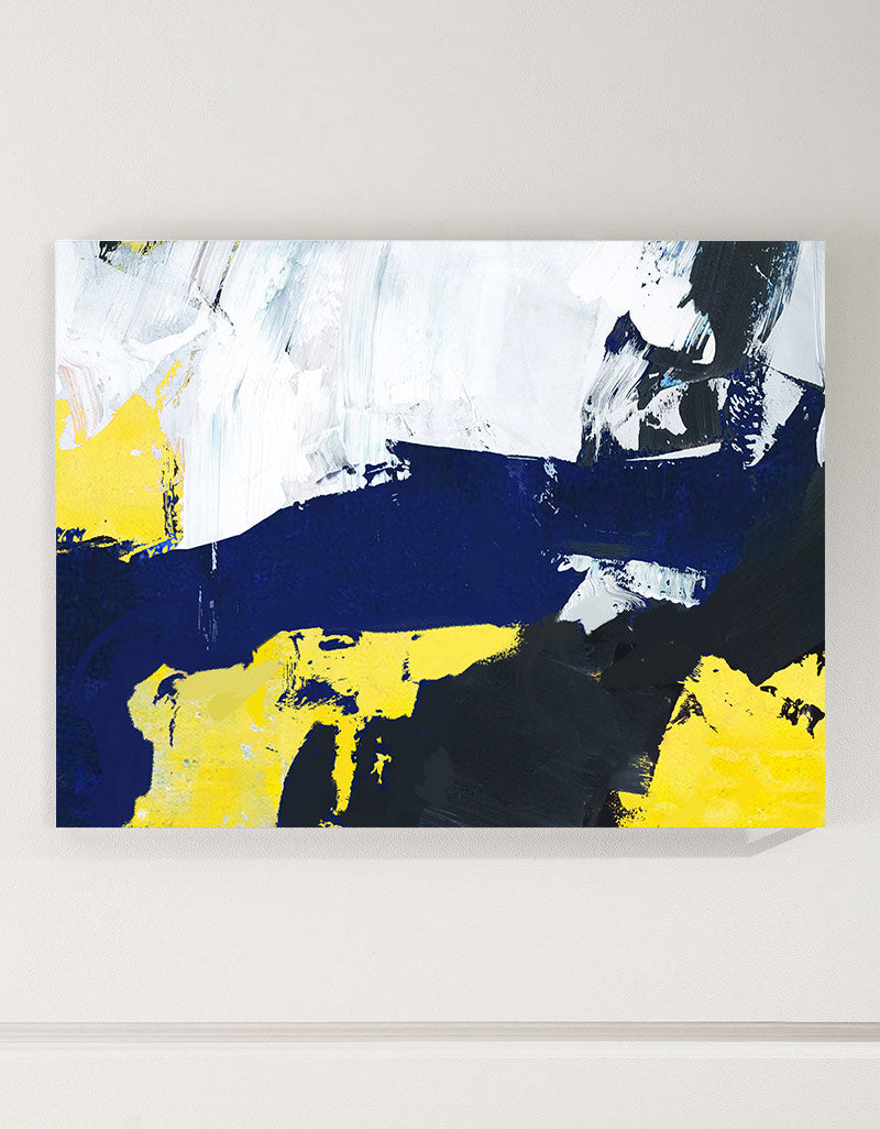 Vibrant Blue and Yellow Abstract Oil Painting for Modern Home Decor